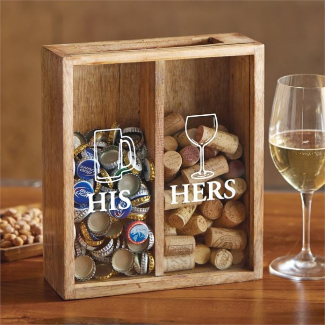 7 3/8 x 4 x 8 3/4 Makes The Ideal Gift for The Happy and Hydrated Couple Lily's Home His and Hers Wine Cork and Beer Cap Holder Galvanized Metal